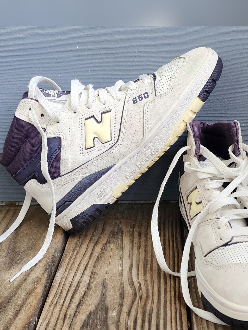 New Balance 650 Cream & Purple High Top Sz 6.5 UNISEX